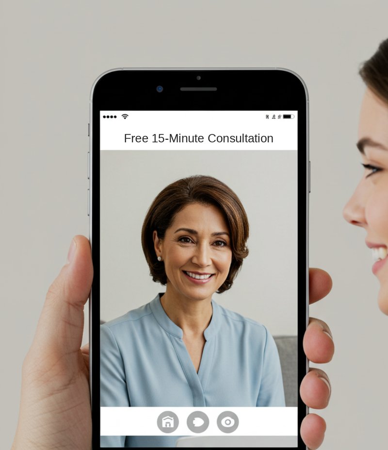 A client on a video call with an Ayurvedic practitioner from home